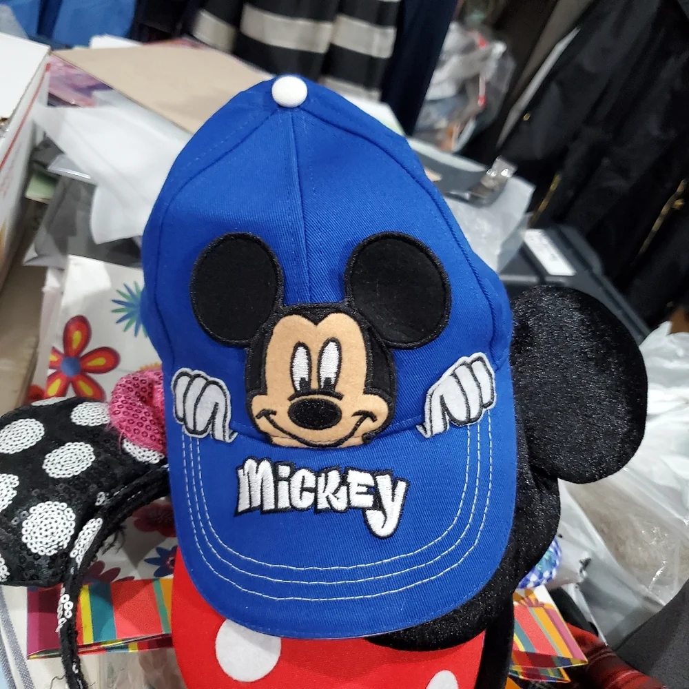 Disney Mickey Mouse Peek A Boo Ears Adjustable Hat Cap One Size Boys Girls Blue